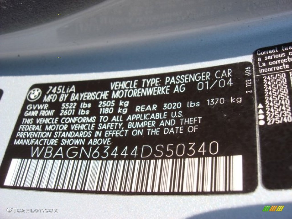 2004 BMW 7 Series 745Li Sedan Info Tag Photo #69555483