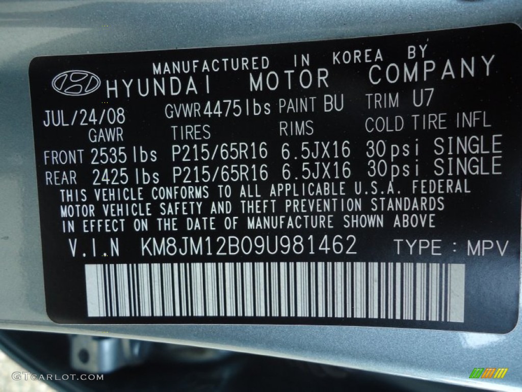 2009 Hyundai Tucson GLS Color Code Photos