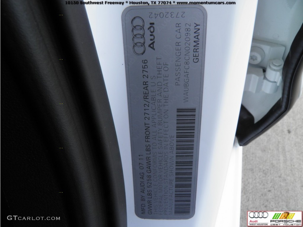 2012 A6 3.0T quattro Sedan - Ibis White / Nougat Brown photo #36