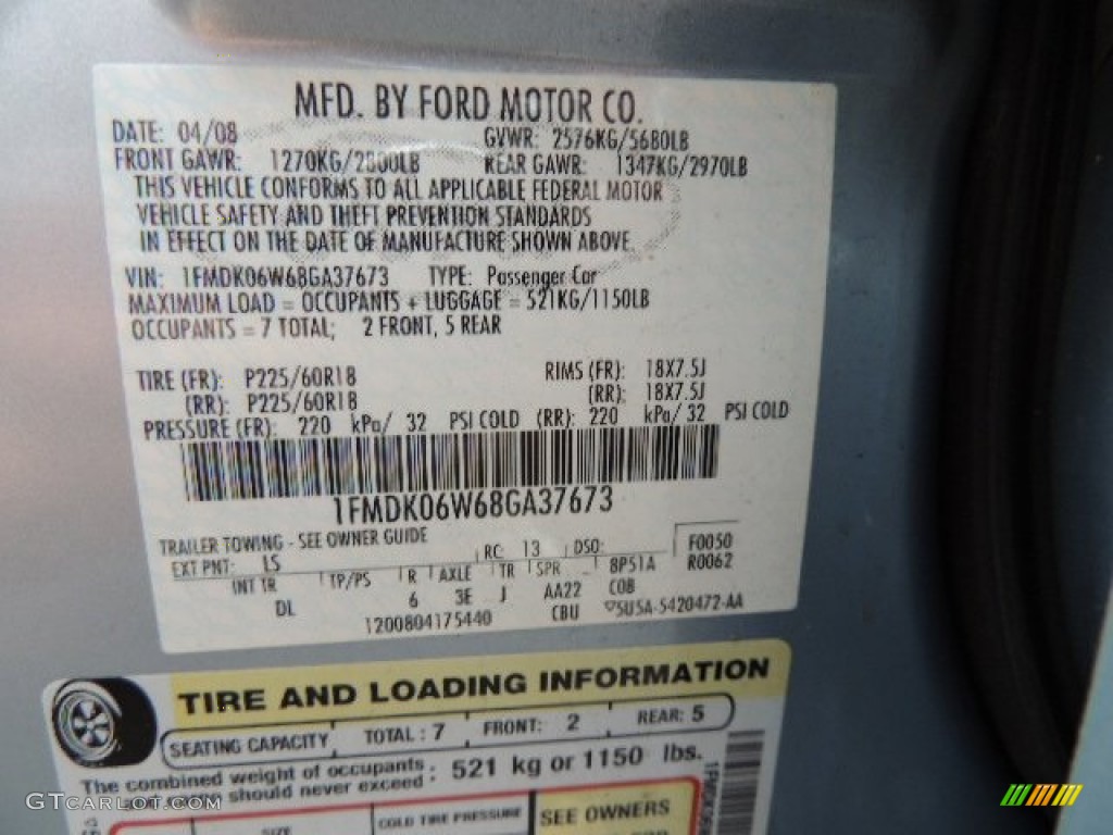 2008 Taurus X Color Code LS for Light Ice Blue Metallic Photo #69577728
