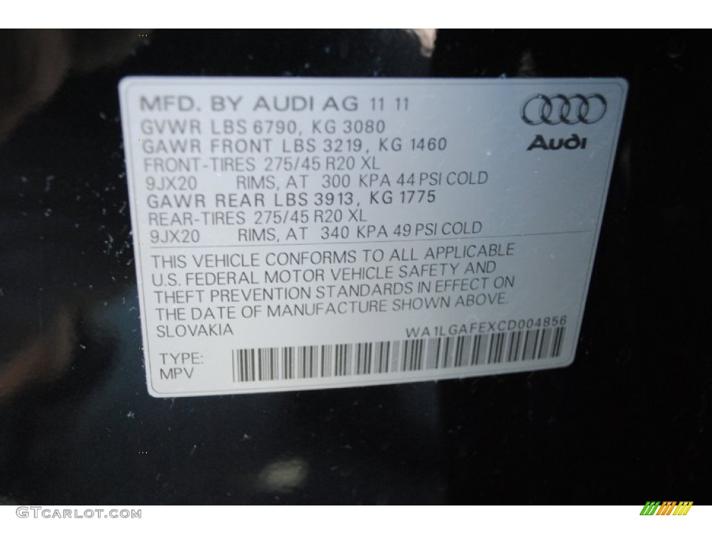 2012 Audi Q7 3.0 TFSI quattro Info Tag Photos