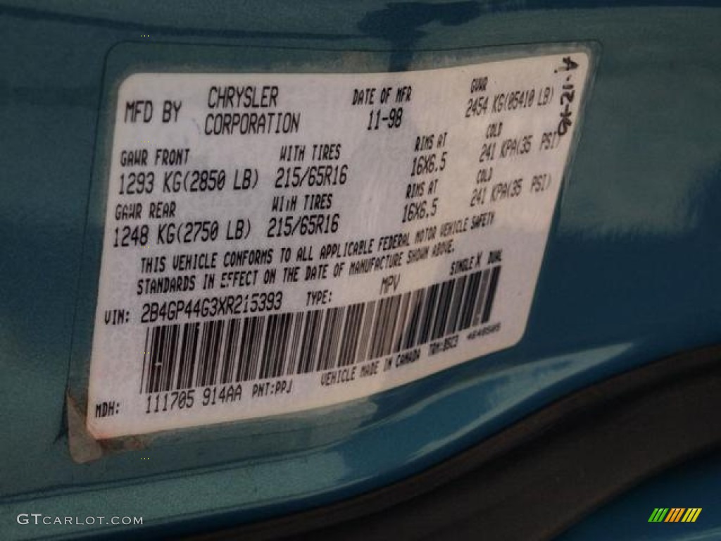 1999 Dodge Grand Caravan SE Color Code Photos