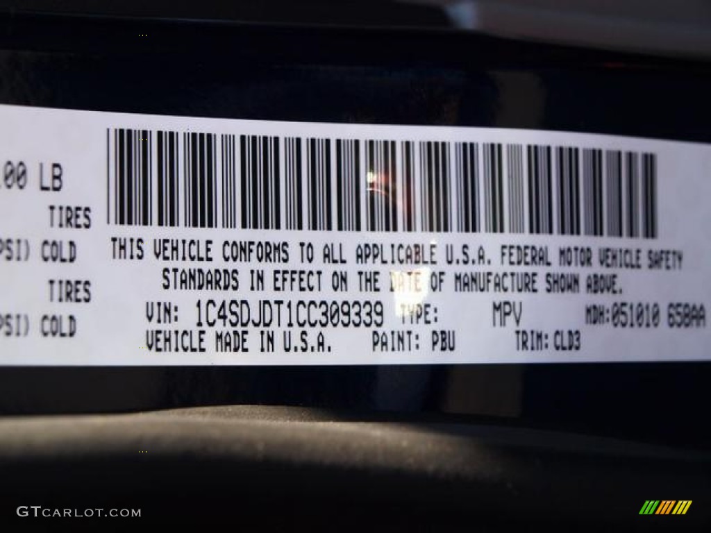 2012 Durango Color Code PBU for True Blue Pearl Photo #69600994