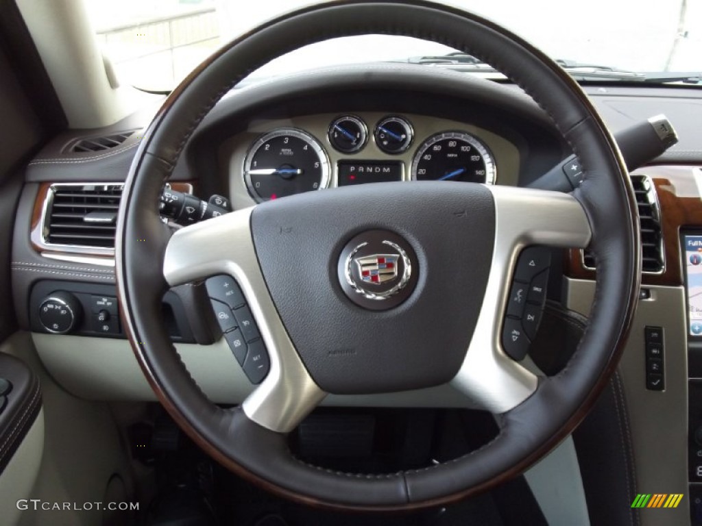 2013 Cadillac Escalade Platinum Cocoa/Light Linen Steering Wheel Photo #69606404