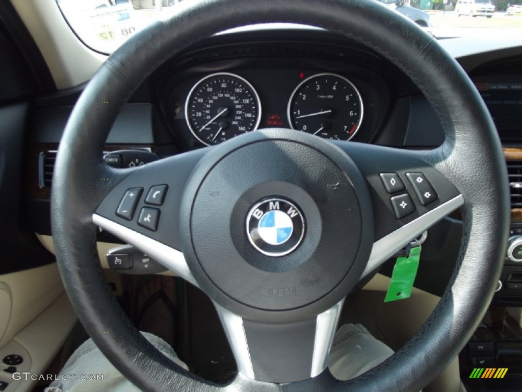 2008 BMW 5 Series 550i Sedan Cream Beige Dakota Leather Steering Wheel Photo #69606889