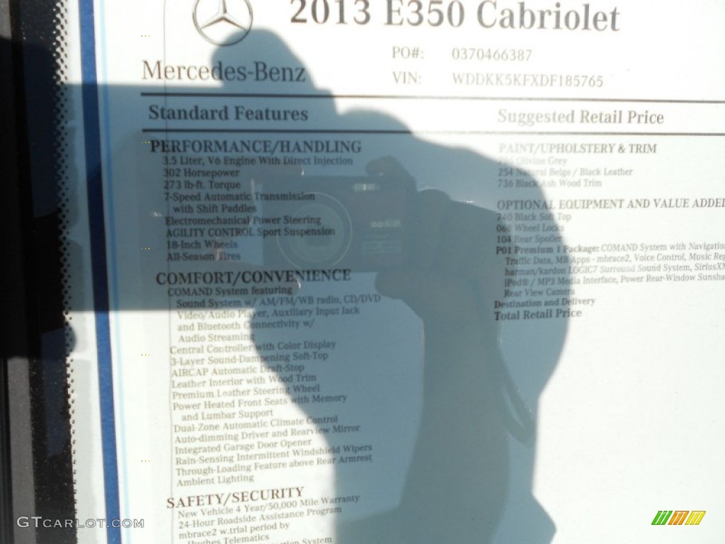 2013 Mercedes-Benz E 350 Cabriolet Window Sticker Photo #69607162