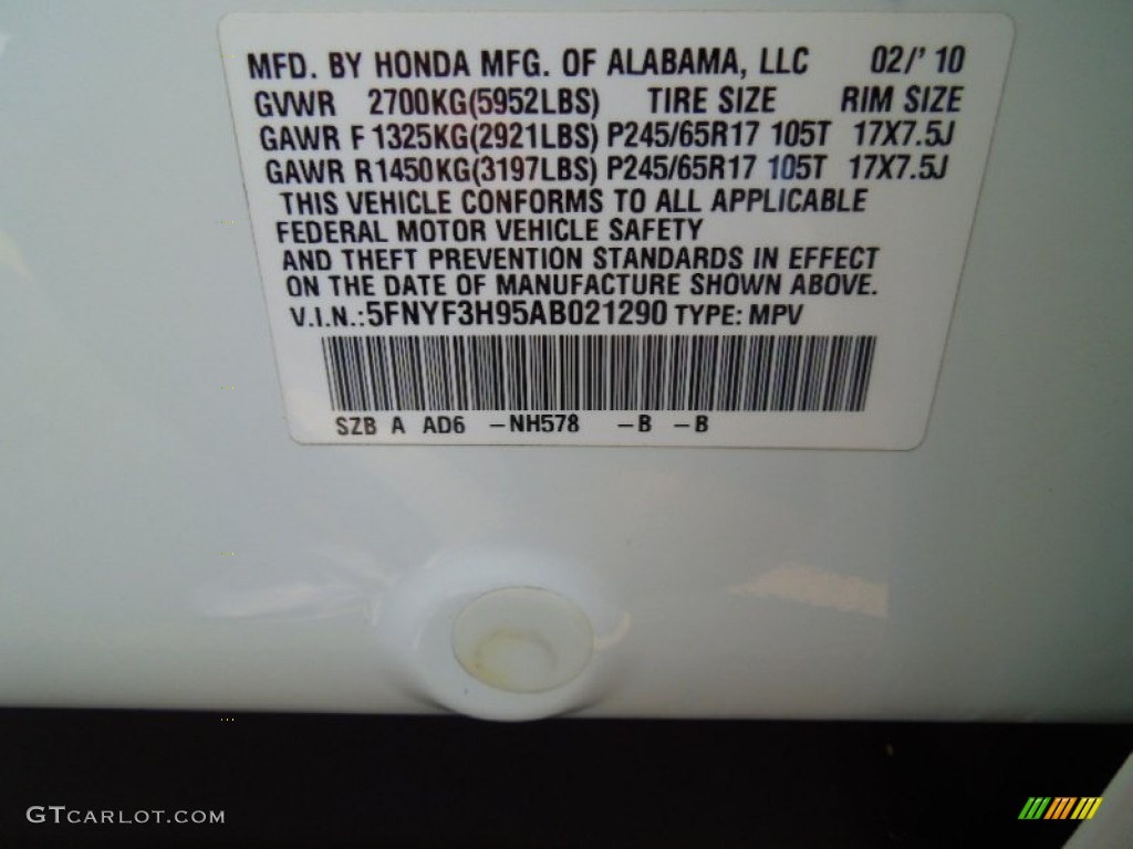 2010 Honda Pilot Touring Color Code Photos