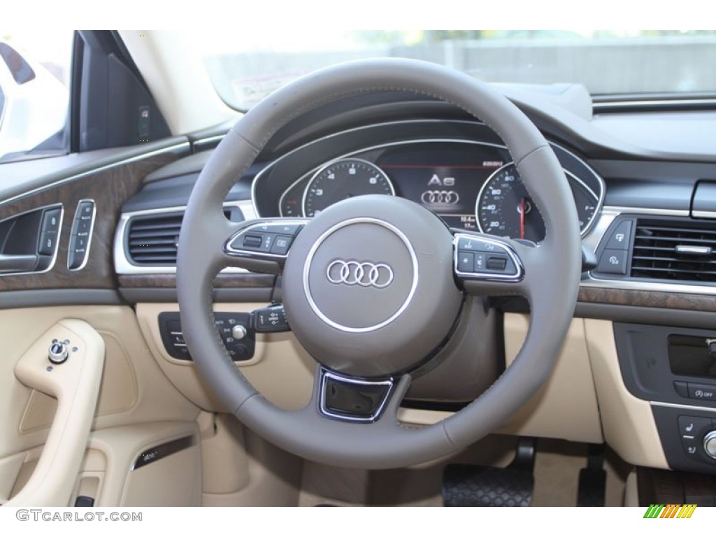 2013 Audi A6 3.0T quattro Sedan Velvet Beige Steering Wheel Photo #69630766