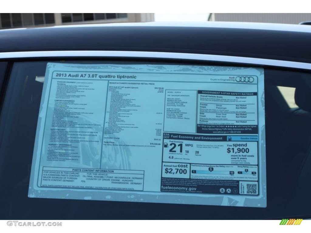 2013 Audi A7 3.0T quattro Prestige Window Sticker Photo #69632071