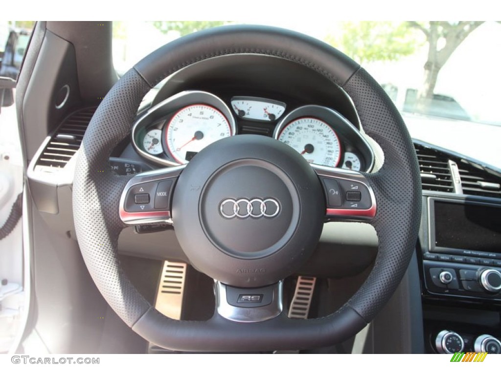 2012 Audi R8 5.2 FSI quattro Black Steering Wheel Photo #69632482