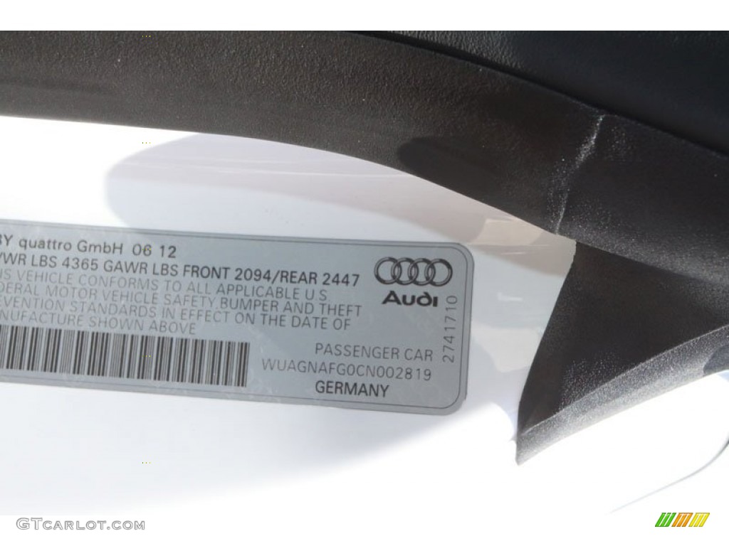 2012 Audi R8 5.2 FSI quattro Info Tag Photo #69632554