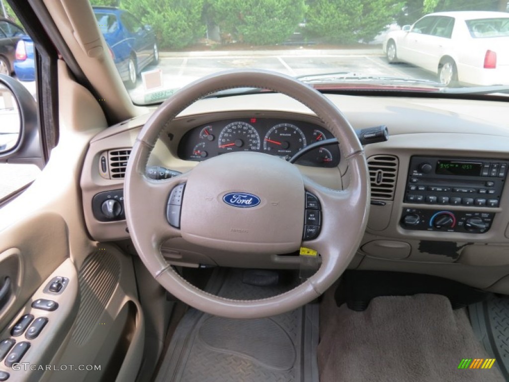 2003 Ford F150 XLT SuperCrew Medium Parchment Beige Steering Wheel Photo #69644416