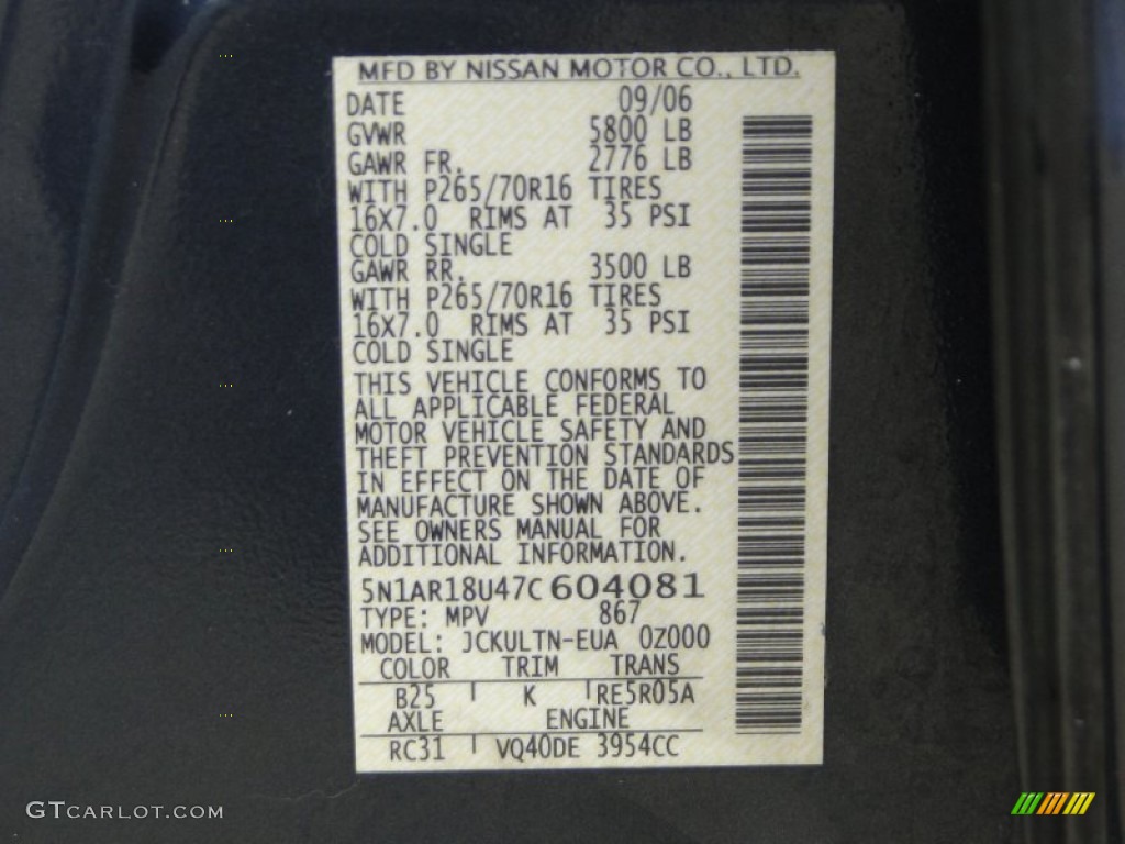 2007 Pathfinder Color Code B25 for Silverton Blue Photo #69647266