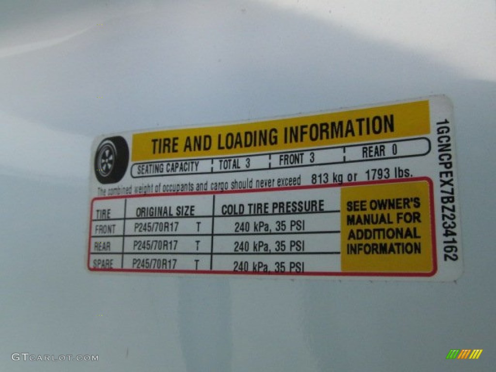2011 Chevrolet Silverado 1500 Regular Cab Info Tag Photos