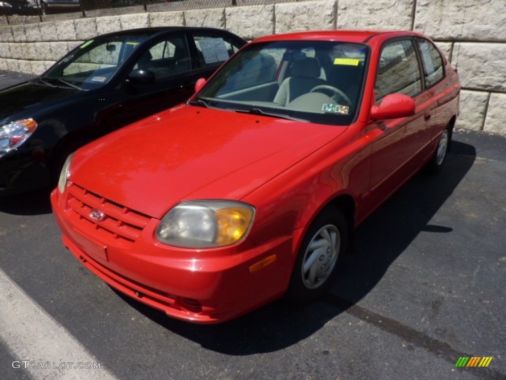 2003 Accent GL Coupe - Retro Red / Gray photo #3