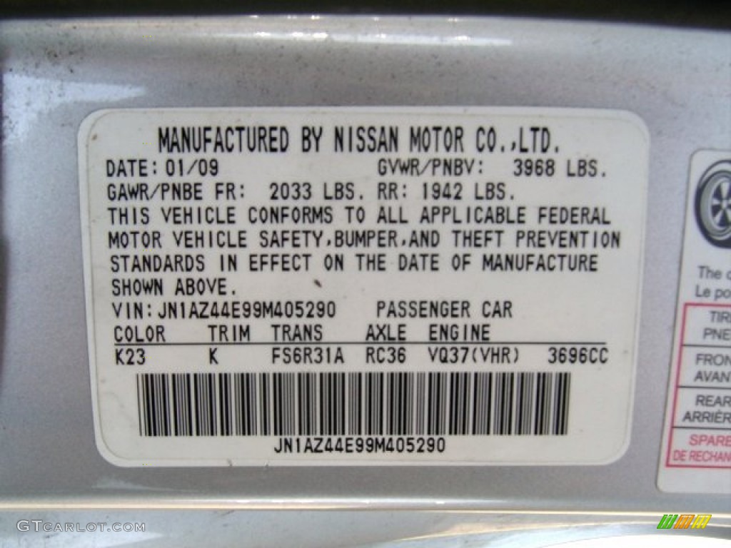 2009 Nissan 370Z Touring Coupe Color Code Photos