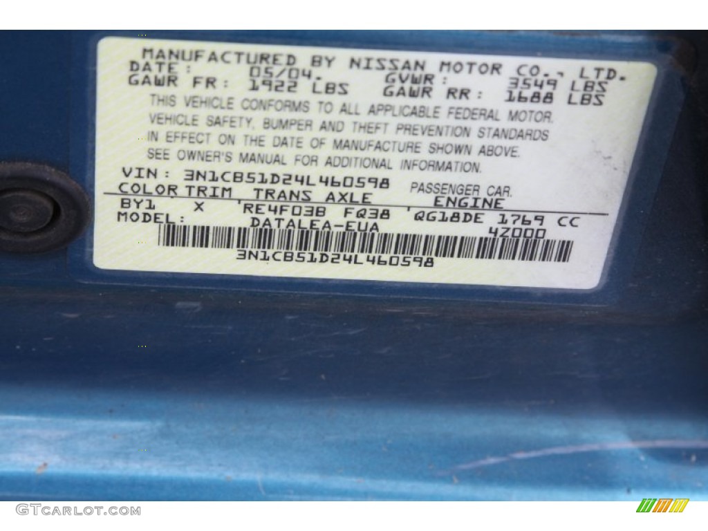 2004 Sentra Color Code BY1 for Vibrant Blue Photo #69666993