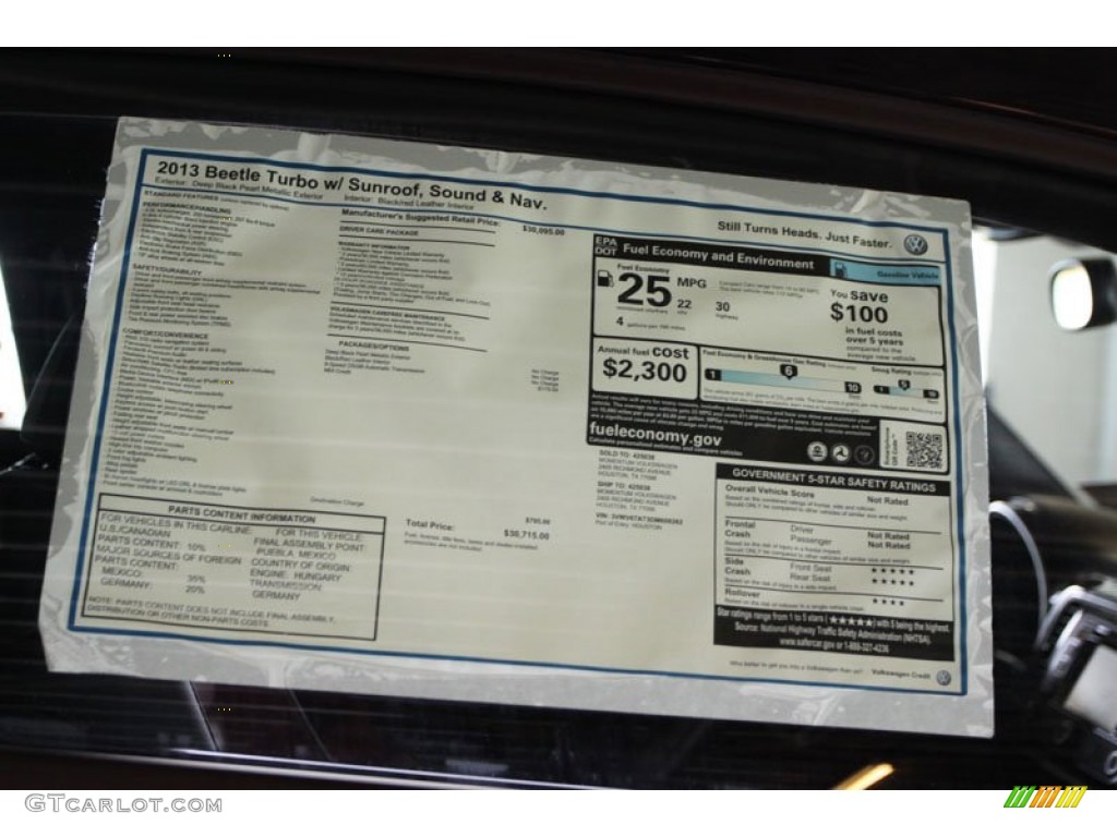 2013 Volkswagen Beetle Turbo Window Sticker Photo #69668046