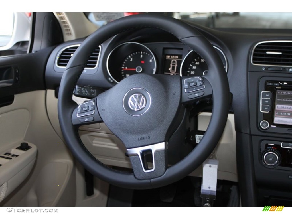 2013 Volkswagen Jetta TDI SportWagen Cornsilk Beige Steering Wheel Photo #69668430