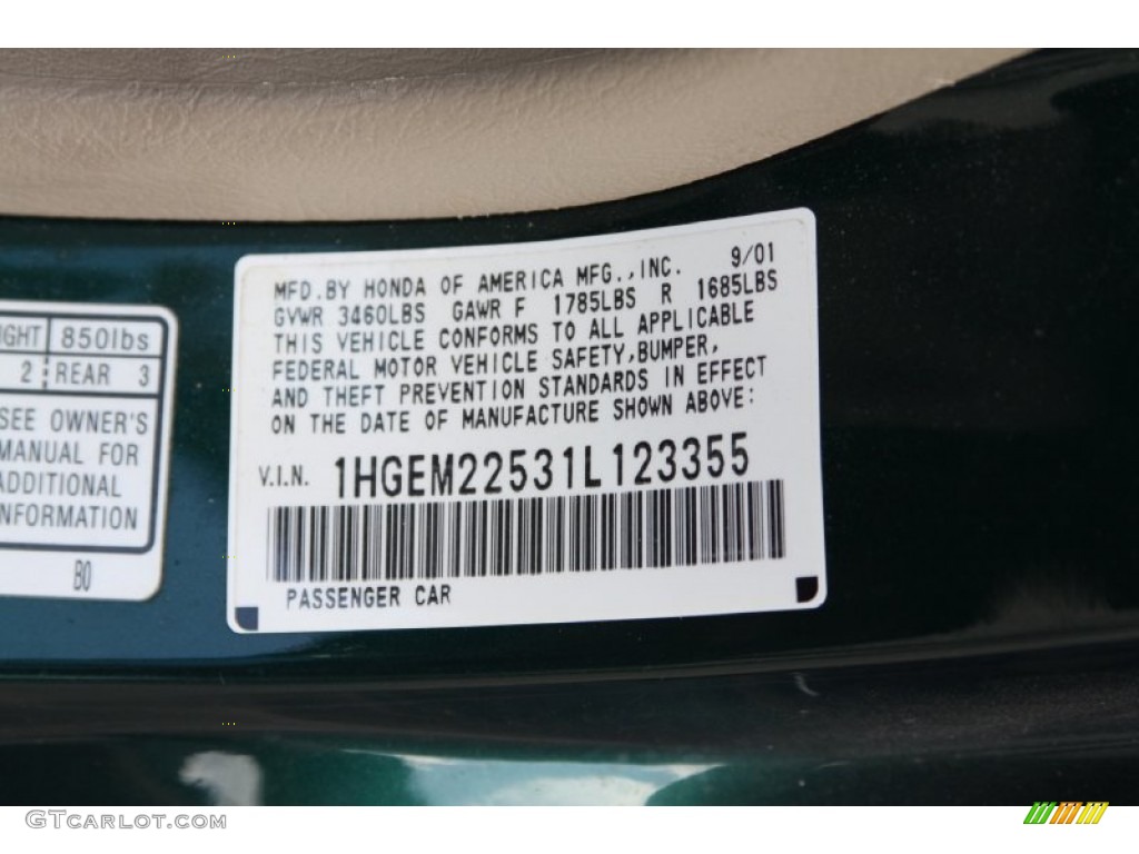 2001 Civic LX Coupe - Clover Green / Beige photo #11