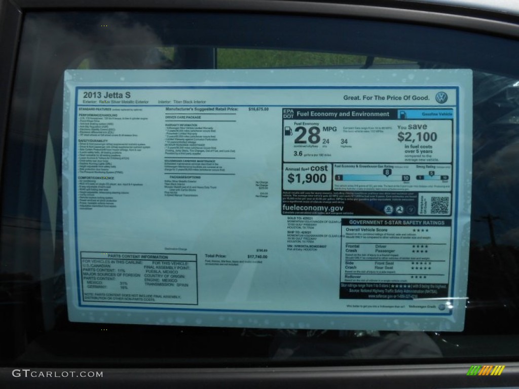2013 Volkswagen Jetta S Sedan Window Sticker Photo #69680517