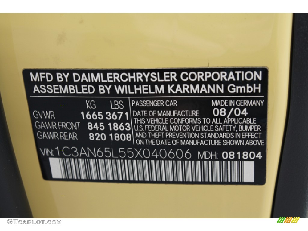 2005 Chrysler Crossfire Limited Roadster Info Tag Photo #69682875