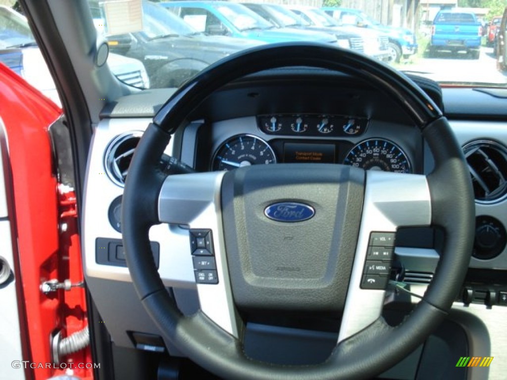 2012 Ford F150 Platinum SuperCrew 4x4 Platinum Steel Gray/Black Leather Steering Wheel Photo #69687489