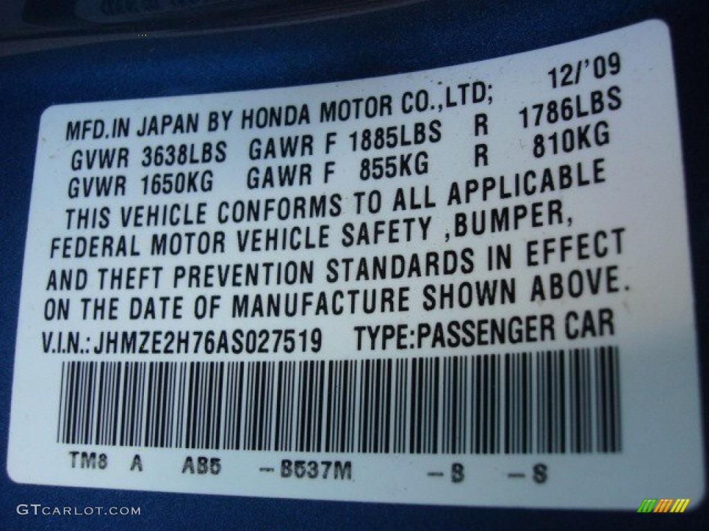2010 Insight Hybrid EX - Atomic Blue Metallic / Gray photo #24