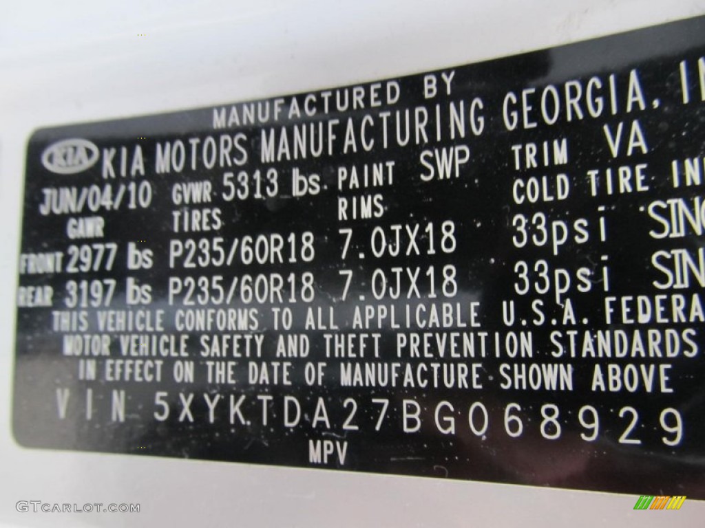 2011 Sorento LX V6 AWD - Snow White Pearl / Black photo #14