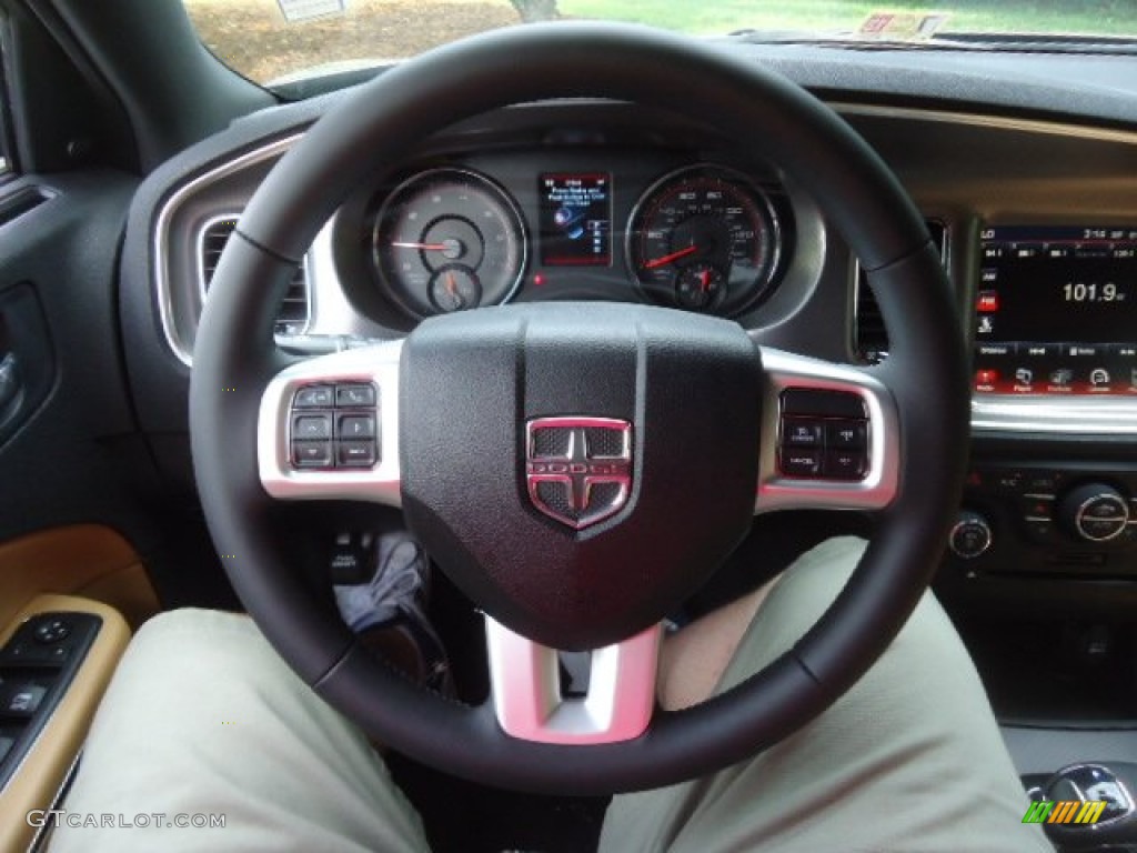 2012 Dodge Charger SXT Plus Tan/Black Steering Wheel Photo #69700779