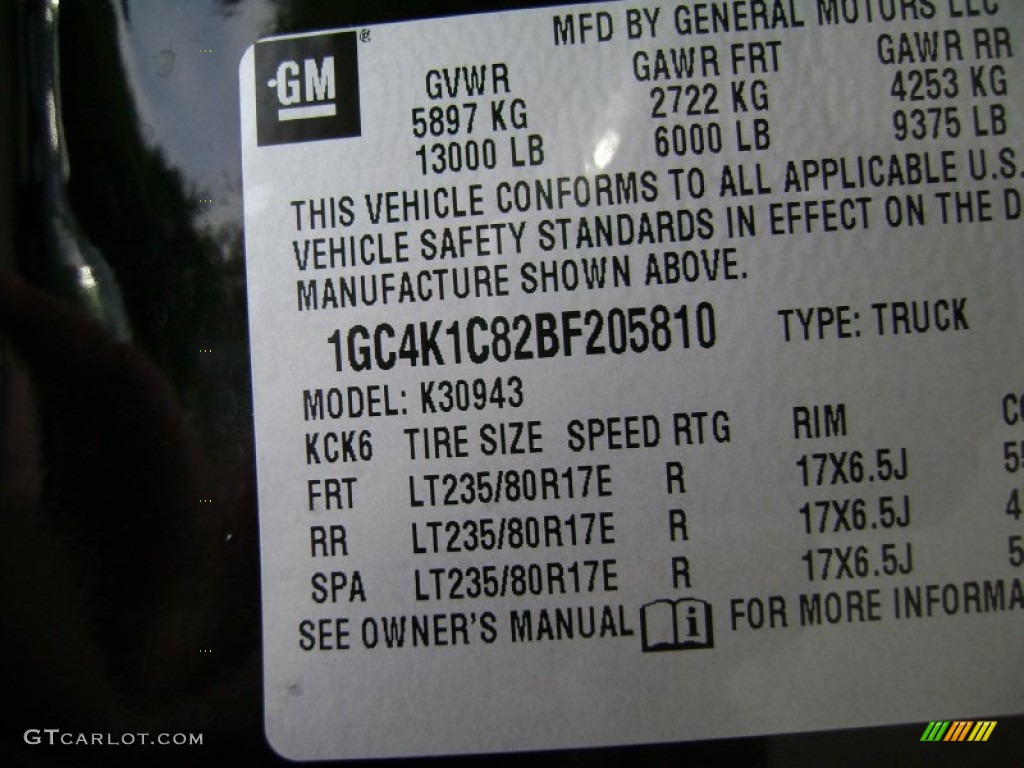 2011 Chevrolet Silverado 3500HD LTZ Crew Cab 4x4 Dually Info Tag Photo #69702141