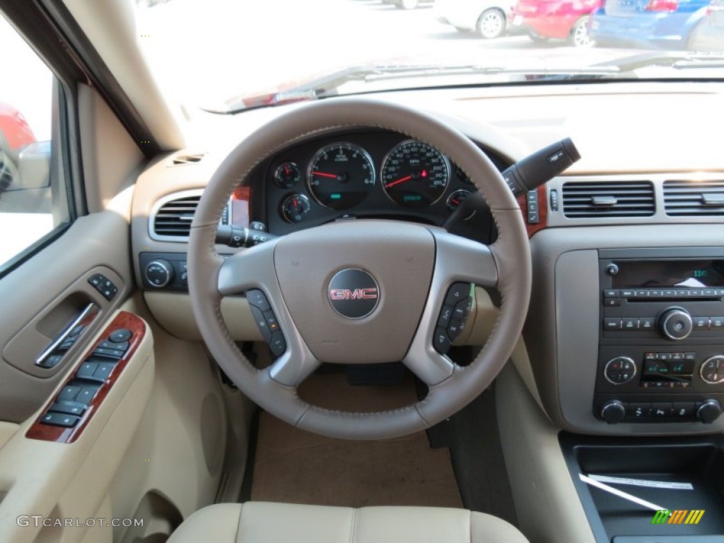 2013 GMC Sierra 1500 SLT Crew Cab Cocoa/Light Cashmere Steering Wheel Photo #69707484