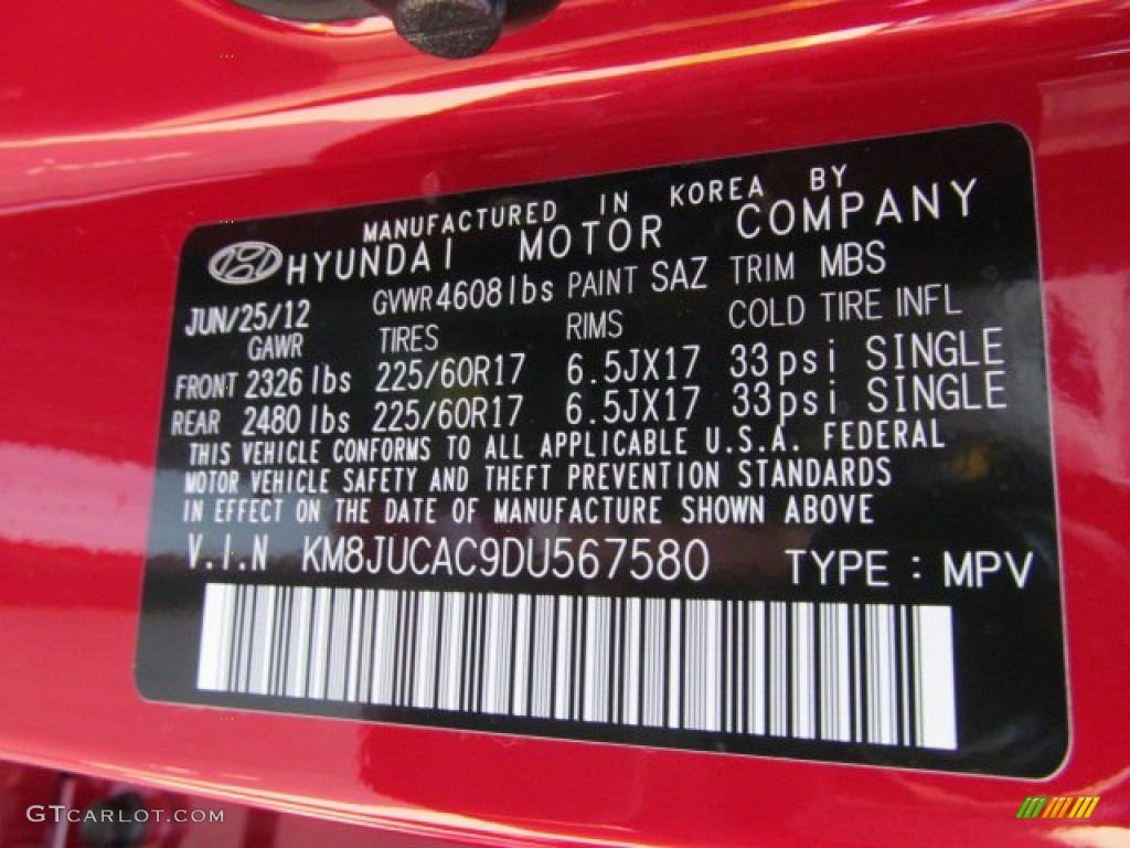 2013 Tucson Color Code SAZ for Garnet Red Photo #69712112