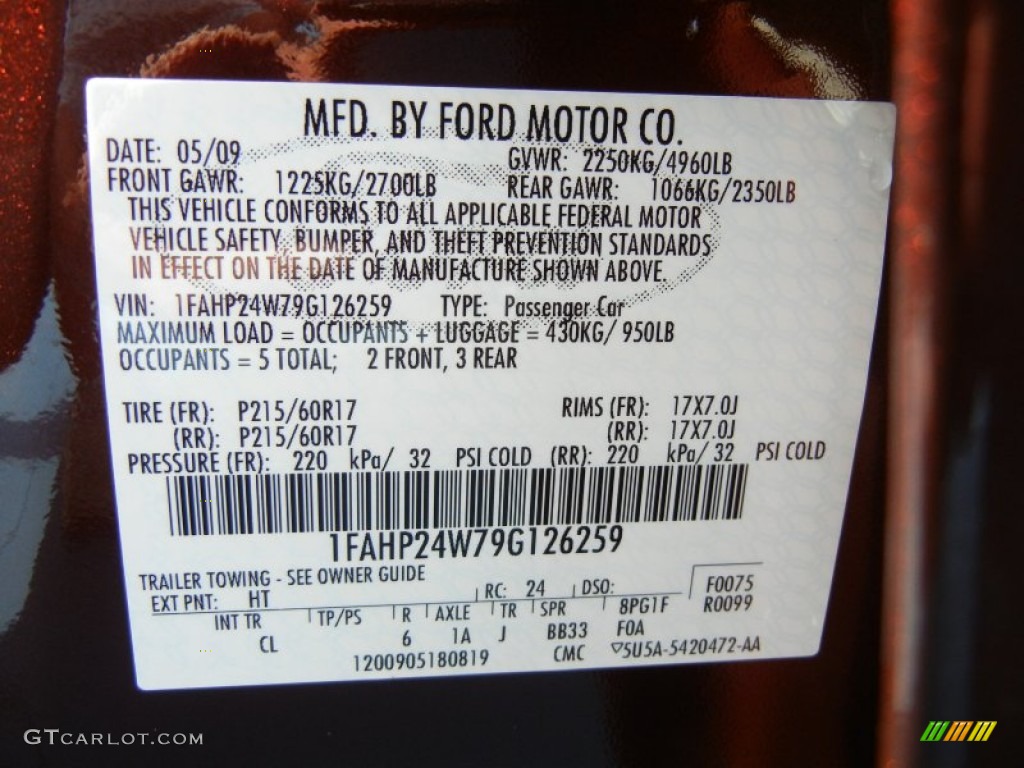 2009 Taurus Color Code HT for Cinnamon Metallic Photo #69747001