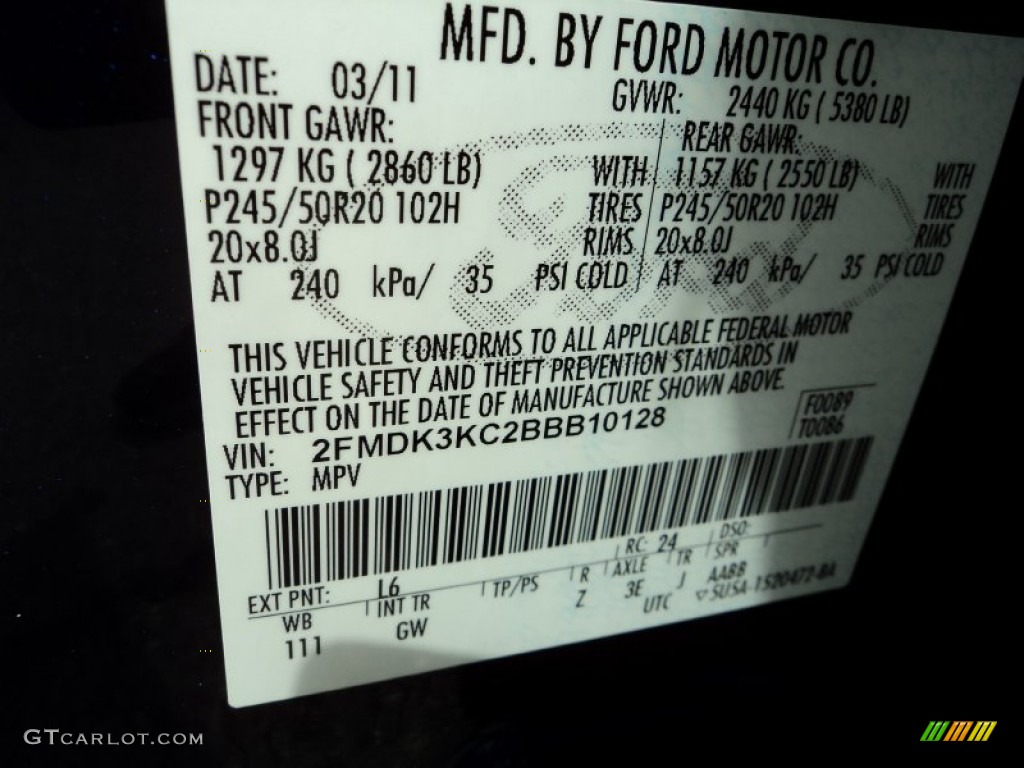 2011 Edge Color Code L6 for Kona Blue Metallic Photo #69749329