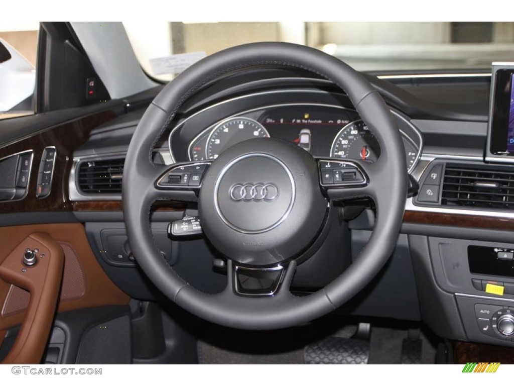 2013 Audi A6 3.0T quattro Sedan Nougat Brown Steering Wheel Photo #69749883