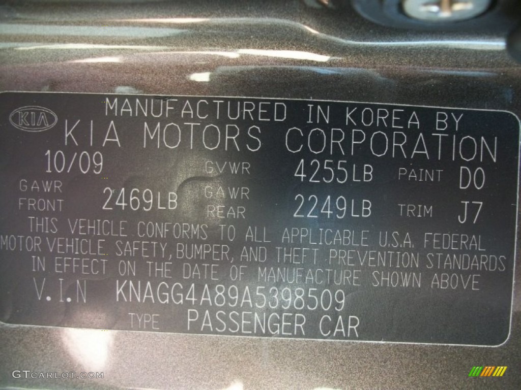 2010 Kia Optima LX Color Code Photos