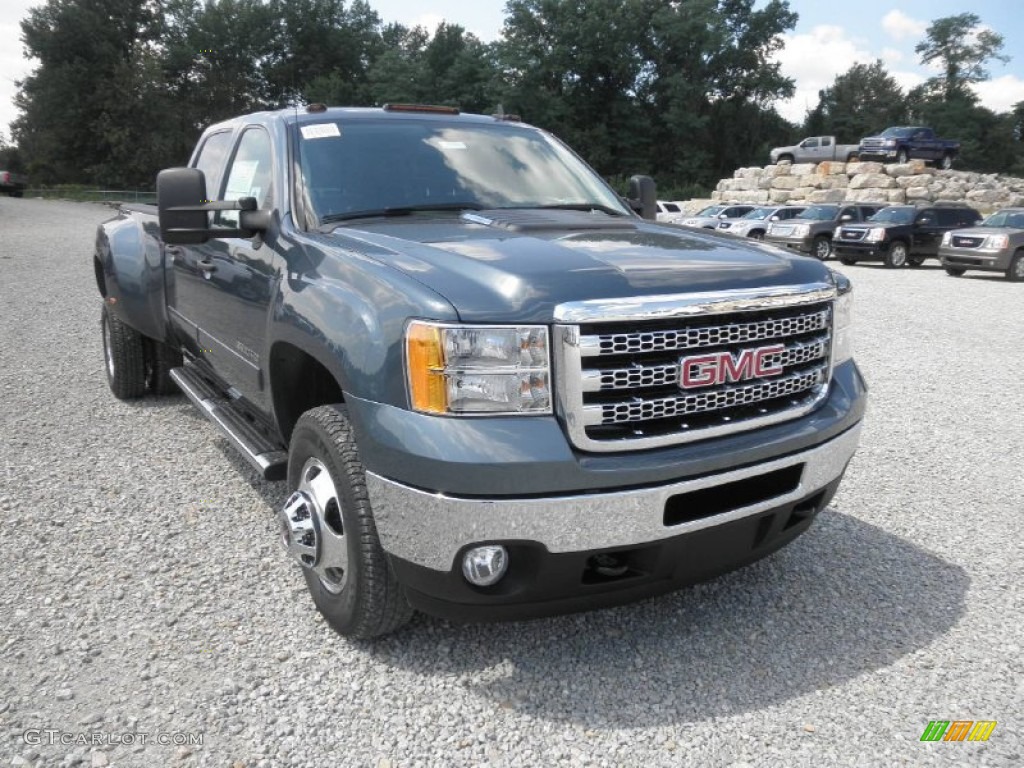 2013 Sierra 3500HD SLE Crew Cab 4x4 Dually - Stealth Gray Metallic / Ebony photo #2