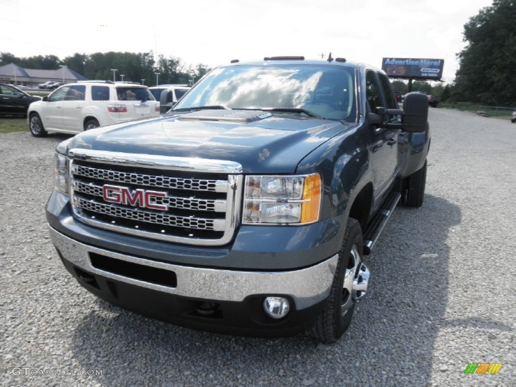 2013 Sierra 3500HD SLE Crew Cab 4x4 Dually - Stealth Gray Metallic / Ebony photo #3