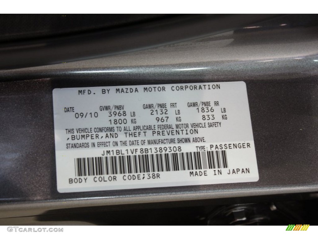 2011 MAZDA3 Color Code 38R for Graphite Mica Photo #69773320