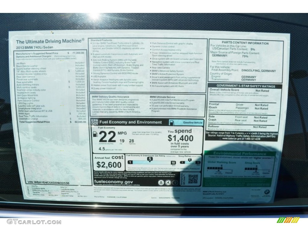 2013 BMW 7 Series 740Li Sedan Window Sticker Photo #69774379