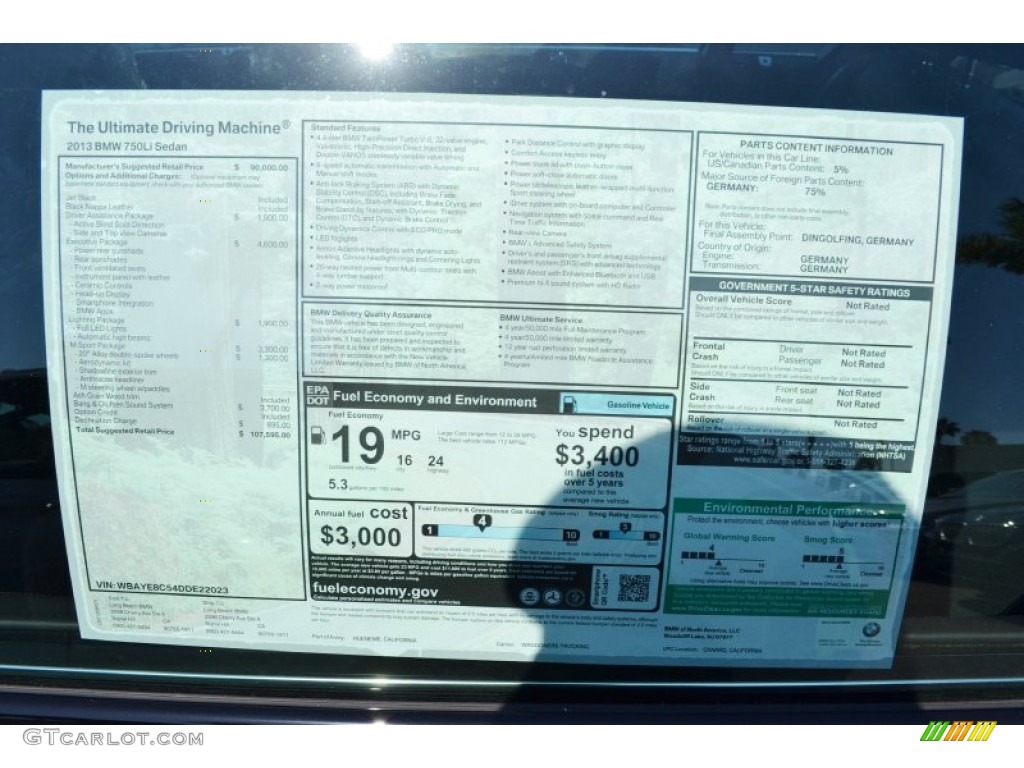 2013 BMW 7 Series 750Li Sedan Window Sticker Photo #69774535
