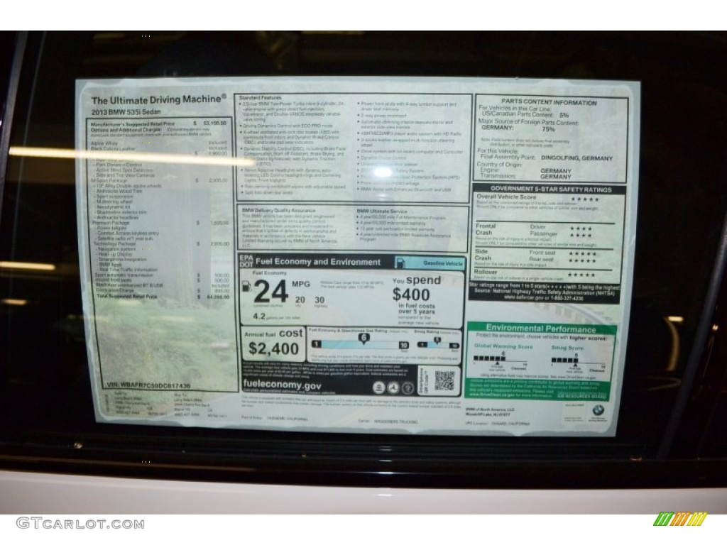 2013 BMW 5 Series 535i Sedan Window Sticker Photo #69774619