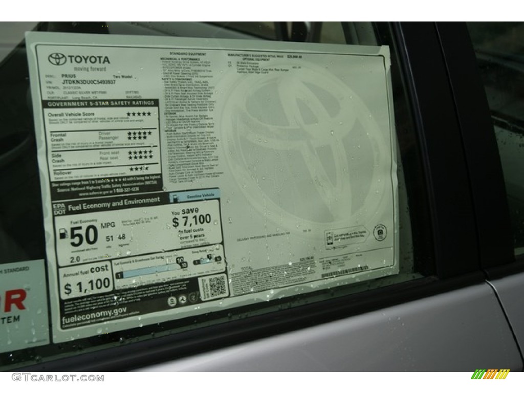 2012 Prius 3rd Gen Two Hybrid - Classic Silver Metallic / Misty Gray photo #10