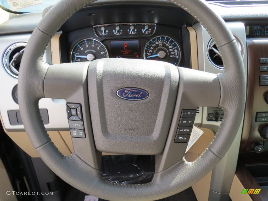 2012 Ford F150 Lariat SuperCrew Pale Adobe Steering Wheel Photo #69779929