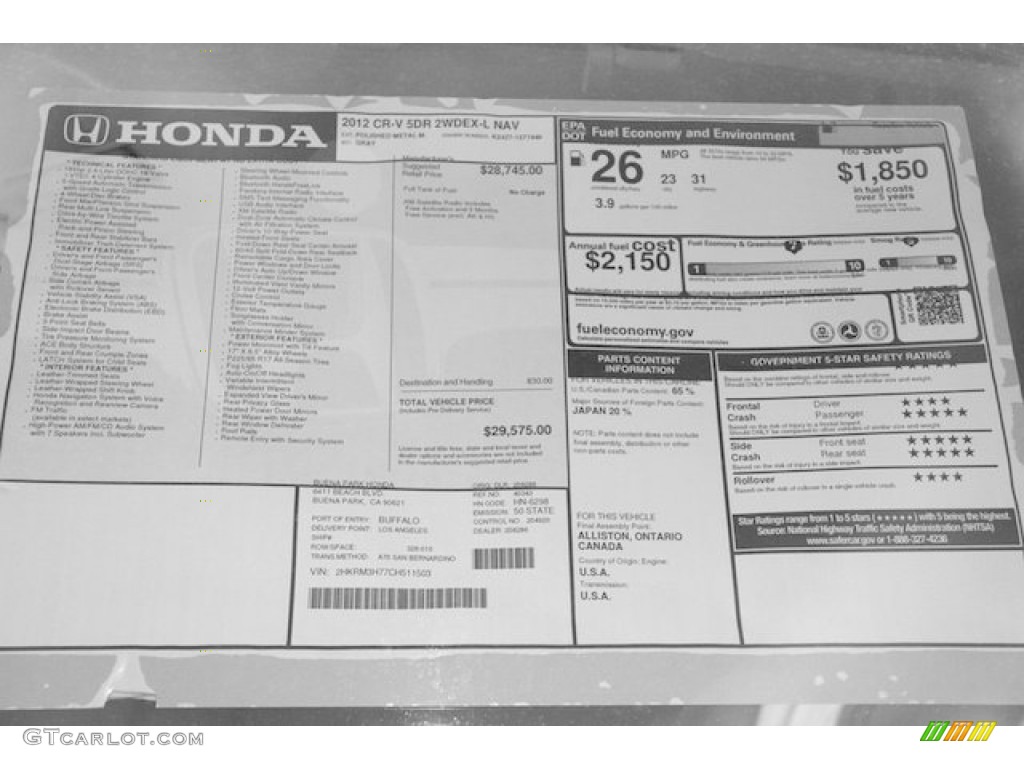 2012 CR-V EX-L - Polished Metal Metallic / Gray photo #21