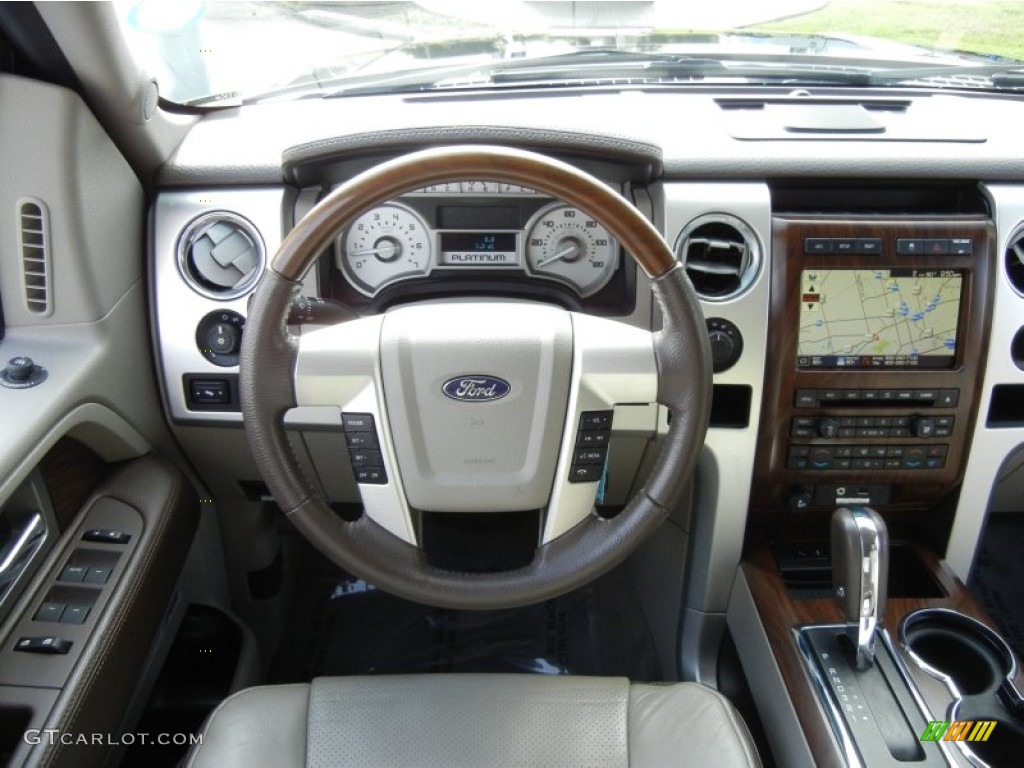 2010 Ford F150 Platinum SuperCrew 4x4 Medium Stone Leather/Sienna Brown Steering Wheel Photo #69793507