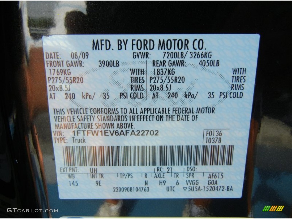 2010 F150 Color Code UH for Tuxedo Black Photo #69793588