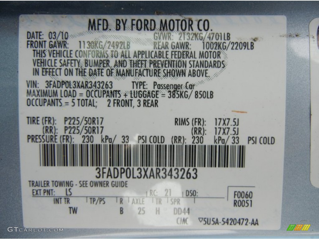 2010 Fusion Color Code LS for Light Ice Blue Metallic Photo #69793843