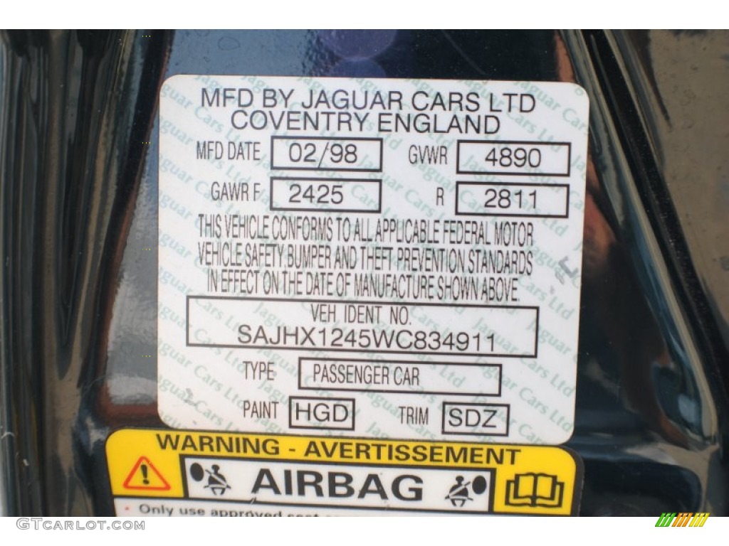 1998 XJ Color Code HGD for British Racing Green Photo #69799438